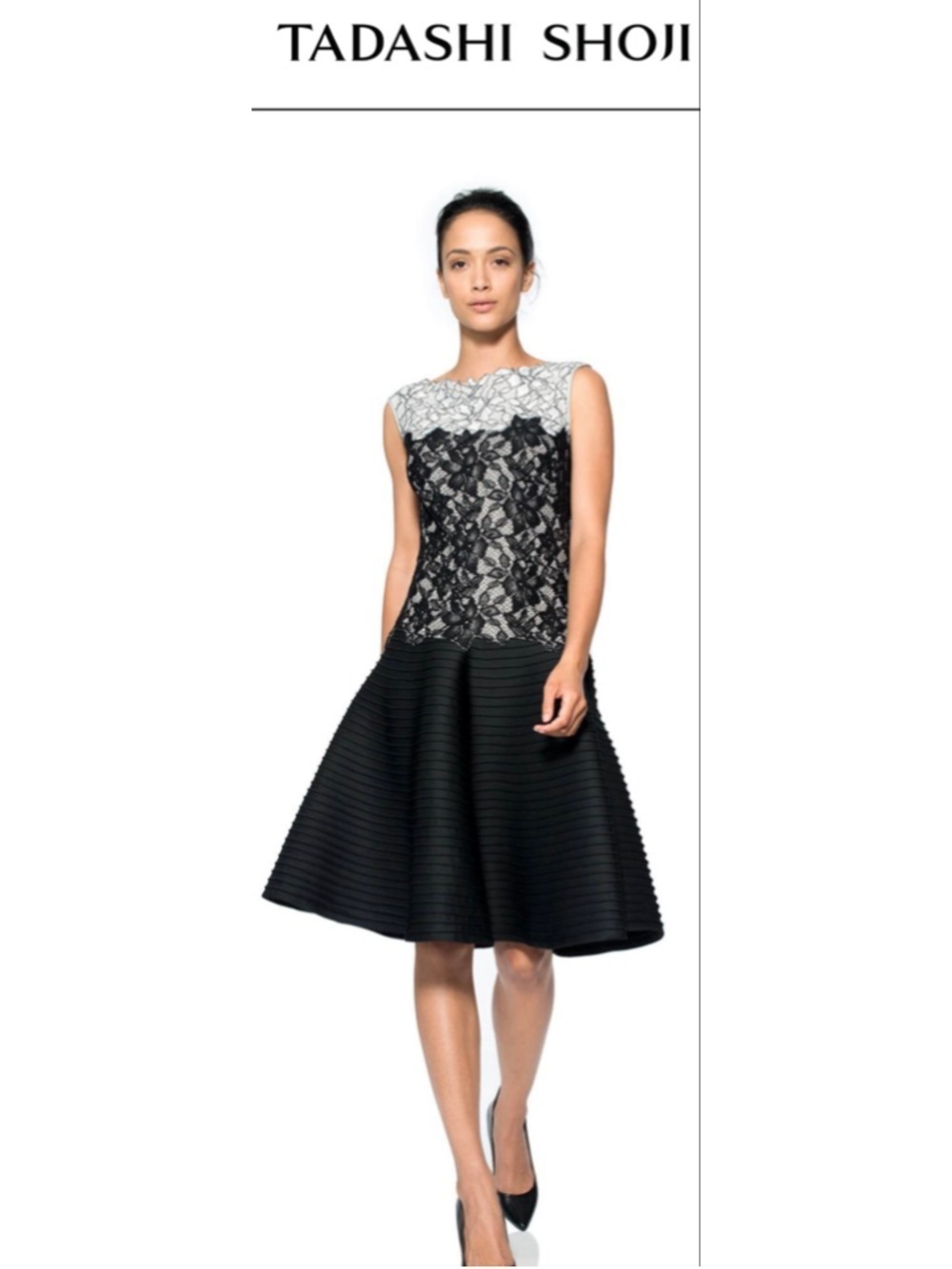 New Tadashi Shoji A-Line Dress with Lace Detail in Black and White 10